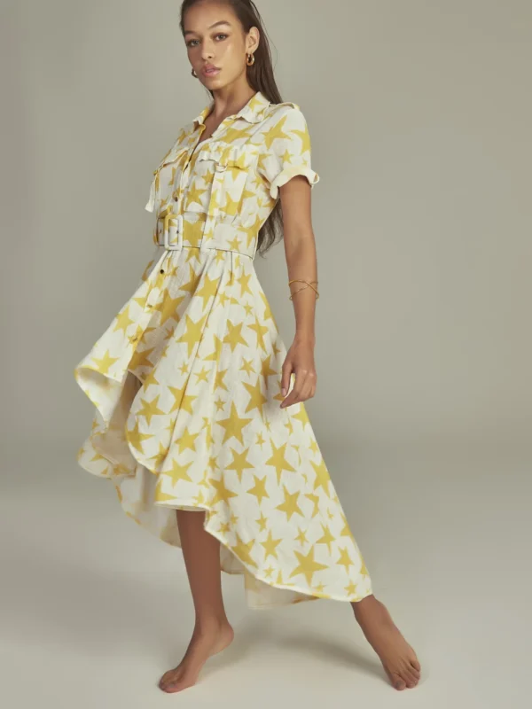 Midi Trench Dress Yellow Star Print