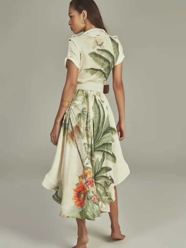 Midi Trench Dress Tropical Print
